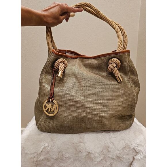 Michael Kors Handbags - Michael Kors Gold Metallic Canvas Rope Tote